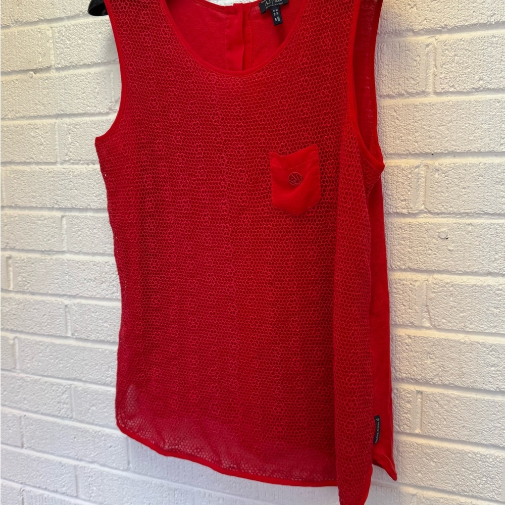 Armani Jeans Red Ribbed Tank Top with Black Trim - Picture 3 of 14